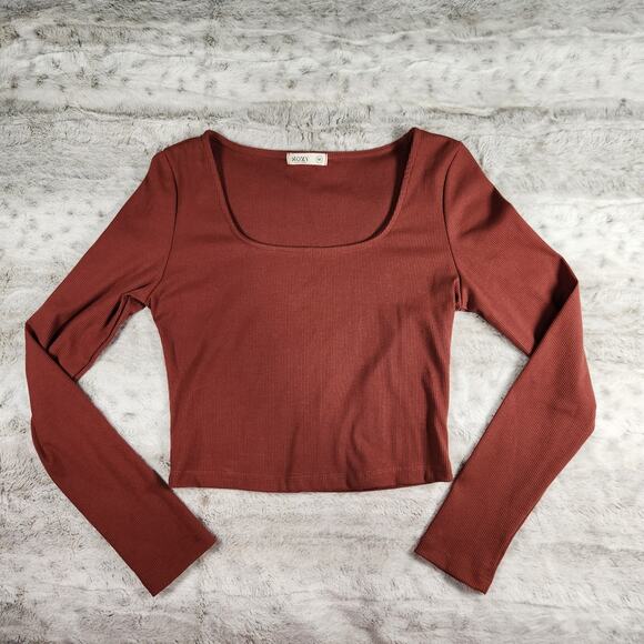 Sozy Penny Chic Red Ribbed Long Sleeve Crop Shirt Size M - Picture 3 of 7